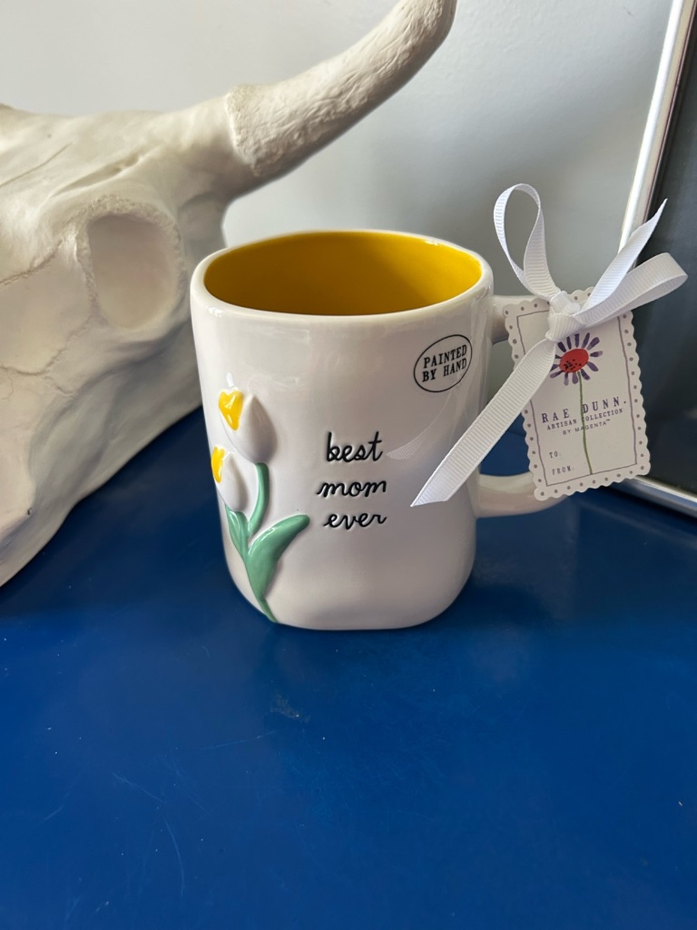 Rae Dunn Best Mom Ever Yellow and White Flower Floral Mug